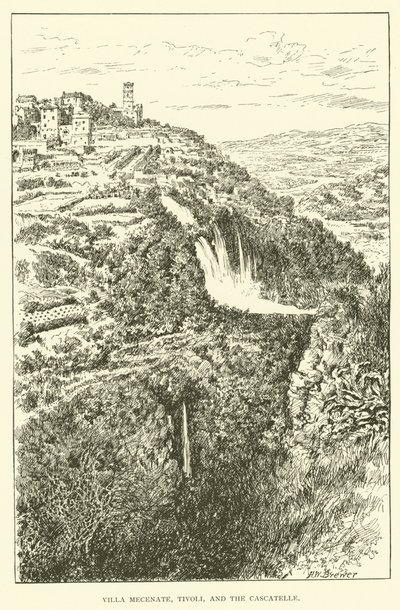 Villa Mecenate, Tivoli, und die Cascatelle (Stich) von Henry William Brewer