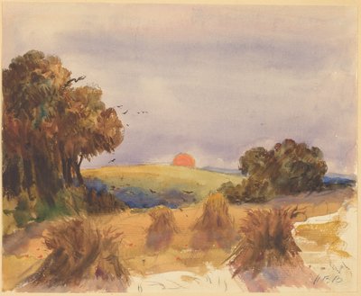 Ein Kornfeld bei Sonnenuntergang von Hercules Brabazon Brabazon