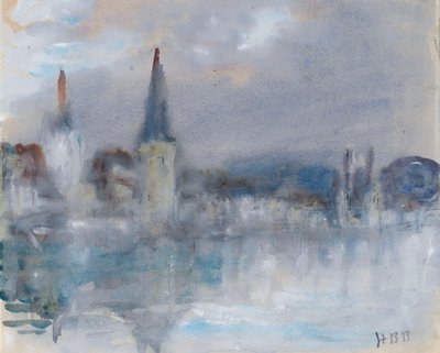 Die Kapellbrücke und Kathedrale, Luzern, Schweiz, an einem regnerischen Tag von Hercules Brabazon Brabazon