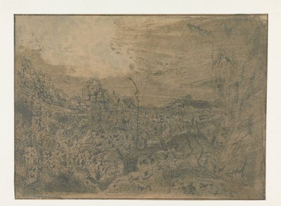 Felsige Landschaft mit einem Mann, der nach rechts geht, erste Version von Hercules Segers