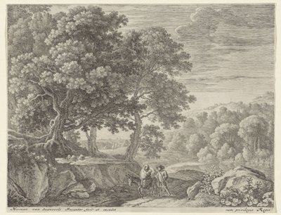 Heilige Familie mit Esel und Cherubinen von Herman van Swanevelt