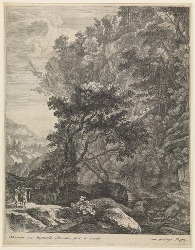 Landschaft mit Gebirgsbach von Herman van Swanevelt