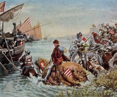 Rettung des zukünftigen Kaisers Sigismund in der Schlacht von Nikopolis durch den Burggrafen Johann von Nürnberg von Hermann Joseph Wilhelm Knackfuss