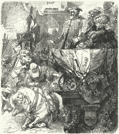 Herzog Ulrich von Württemberg demütigt sich vor dem Heiligen Römischen Kaiser Karl V., 1548 von Hermann Vogel