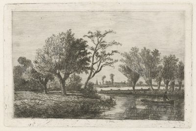 Fluss mit einem Angler in einem Boot von Hermanus Jan Hendrik van Rijkelijkhuysen