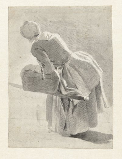 Ruhende Magd mit einem Korb, von hinten gesehen von Hermanus van Brussel