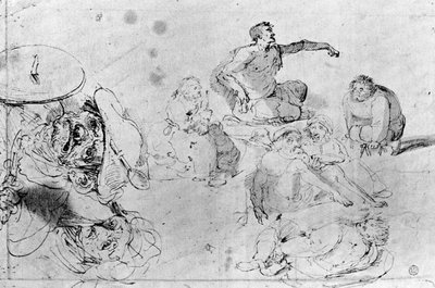 Eine Seite mit Skizzen, zugeschrieben an Jerome Bosch von Hieronymus Bosch