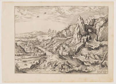 Abraham und Isaak auf dem Weg zum Opfer, aus Landschaften mit biblischen und mythologischen Szenen von Hieronymus Cock