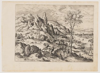 Daphne von Apollo verfolgt, aus Landschaften mit biblischen und mythologischen Szenen von Hieronymus Cock