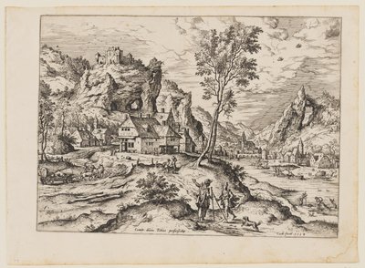 Tobias mit dem Engel und Hund, aus Landschaften mit biblischen und mythologischen Szenen von Hieronymus Cock