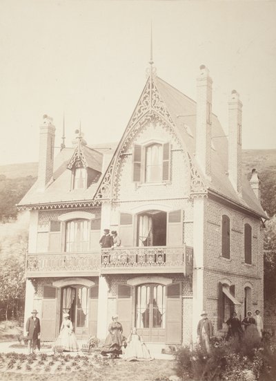 Ohne Titel (Familienporträt - Personen mit Haus) von Hippolyte Bayard