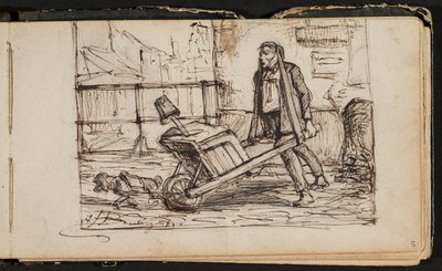 Mann mit Schubkarre und Hund (Seite aus einem Skizzenbuch) von Hippolyte Boulenger