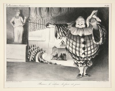 Baissez le rideau, la farce est jouée. (Senkt den Vorhang, die Farce ist vorbei.), pl. 421 aus dem Journal La Caricature Nr. 201 von Honoré Daumier