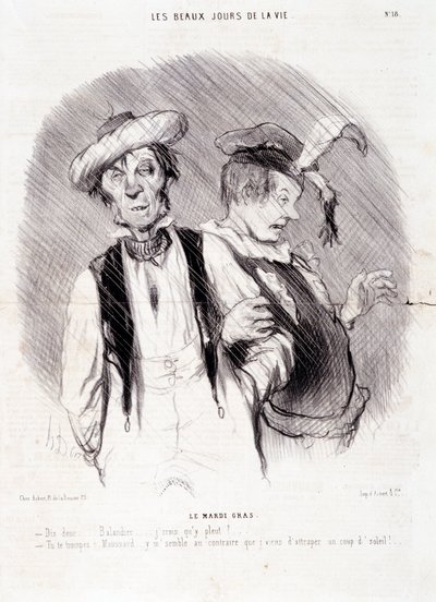 Karikatur über zwei Alkoholiker: Serie „Les Beaux Days de la Vie“: „Der Faschingsdienstag...“. Gravur von Honore Daumier (1808-1879). Auszug aus der Zeitung „Le Charivari“ vom 9. August von Honoré Daumier