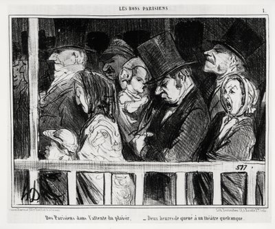 Gute Pariser: Pariser warten auf Spaß, zwei Stunden Schlange vor einer Art Theater. Illustration von Honoré Daumier (1808-1879), veröffentlicht in Charivari, datiert 5. März von Honoré Daumier