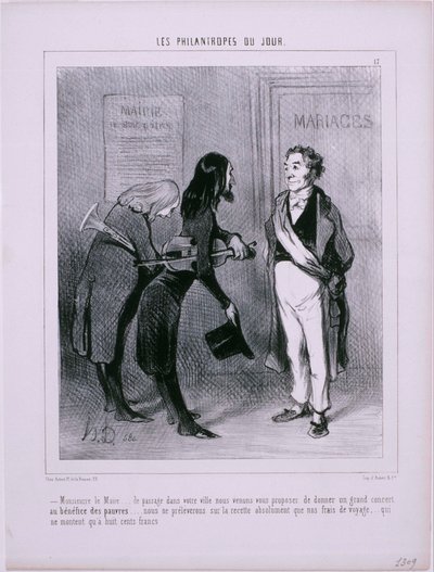 Die Philanthropen des Tages: Herr Bürgermeister...Auf der Durchreise in Ihrer Stadt... von Honoré Daumier