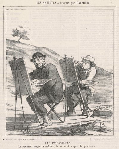 Die Landschaftsmaler. Der Erste kopiert die Natur von Honoré Daumier