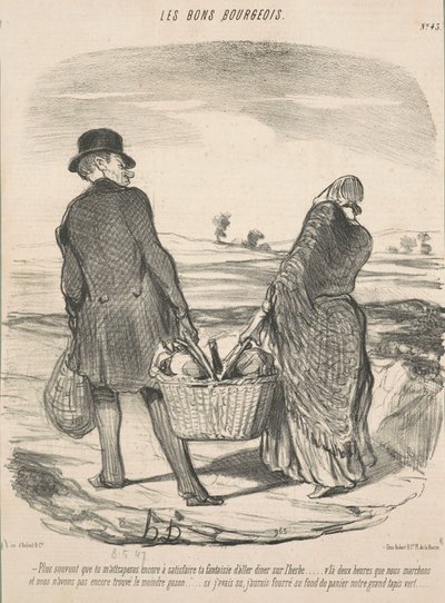 Öfter als du mich noch erwischen wirst, deiner Laune nachzugehen, auf dem Gras zu dinieren ... Wir laufen schon seit zwei Stunden und haben noch keinen einzigen Rasen gefunden ... Hätte ich das gewusst, hätte ich unseren großen Teppich in den Korb gesteckt von Honoré Daumier