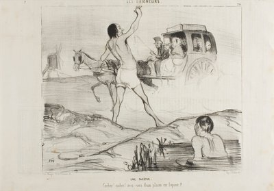 Ein praktischer Scherz. "Fahrer! Fahrer! Haben Sie noch zwei Plätze im Kaninchenbereich?", Platte 24 aus Les Baigneurs von Honoré Victorin Daumier