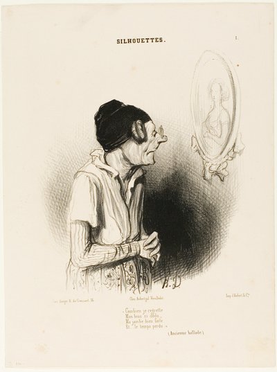 „Wie sehr ich es bedaure. Meine Arme einst so stark, meine Beine nie fett und nichts ging schief“ (ein altes Lied), Platte 1 aus Silhouetten von Honoré Victorin Daumier