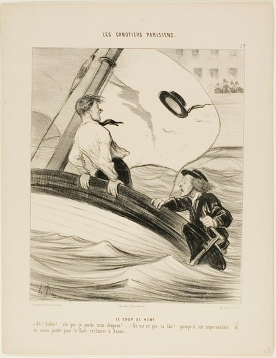 Der Windstoß (Tafel 17 aus Les Canotiers Parisiens) von Honoré Victorin Daumier