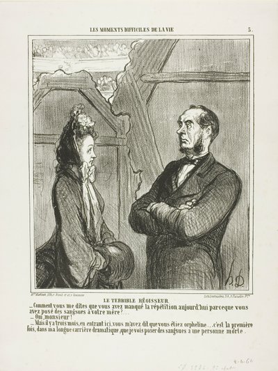 Der schreckliche Direktor. „- Tatsächlich! Sie sagen mir, dass Sie die heutige Probe verpasst haben, weil Sie Blutegel auf Ihre Mutter setzen mussten? - Ja, Herr. - Aber als Sie vor drei Monaten hierher kamen, sagten Sie mir, dass Sie Waise sind. Das ist d von Honoré Victorin Daumier