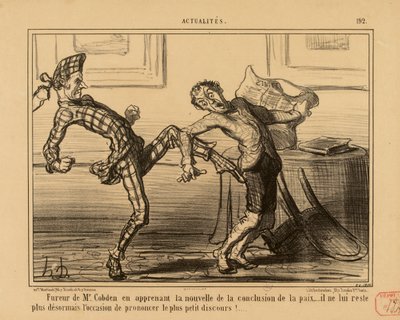 Aktualitäten Nr. 192: Die Wut des Herrn Cobden, als er die Nachricht vom Friedensschluss erfährt... von Honoré Daumier