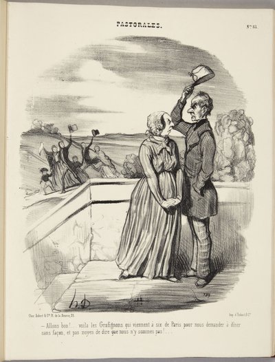 Na toll! Da kommen die Grafignons zu sechst aus Paris, um uns ganz ungezwungen zum Abendessen aufzufordern, und wir können nicht einmal sagen, dass wir nicht zu Hause sind! von Honoré Daumier
