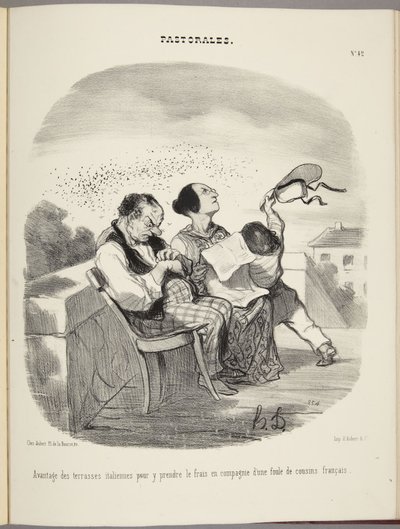 Vorteil der italienischen Terrassen, um dort in Gesellschaft einer Schar französischer Vettern die frische Luft zu genießen von Honoré Daumier