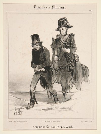 Wie man sich bettet, so liegt man, Platte 4 aus Sprichwörter und Maximen von Honoré Daumier