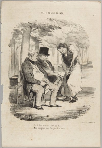 Ist Ihr Wein wenigstens gut!..., Nummer 7 aus der Serie Quand on a du Guignon aus Le Charivari von Honoré Daumier
