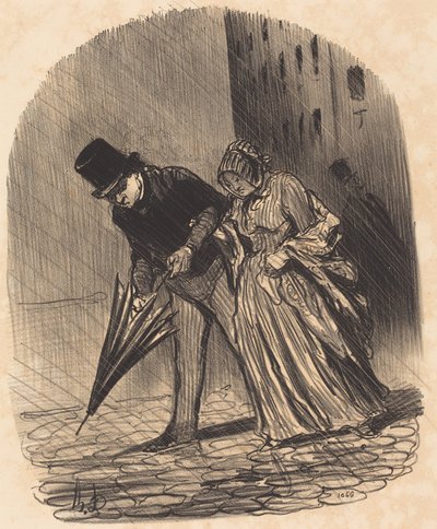 Nachteil eines Regenschirms mit zu komplizierten Federn von Honoré Daumier