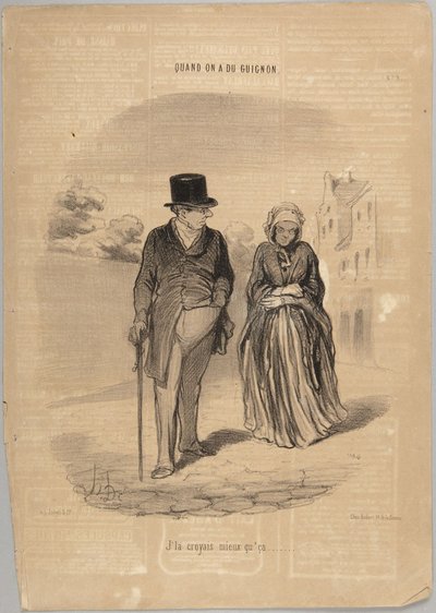 „Ich dachte, sie wäre besser als das“, Nummer 9 aus der Serie „Wenn man Pech hat“ aus Le Charivari von Honoré Daumier