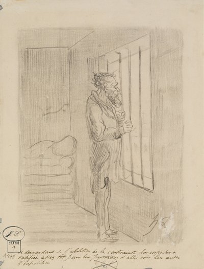Mann hinter Schloss und Riegel von Honoré Daumier