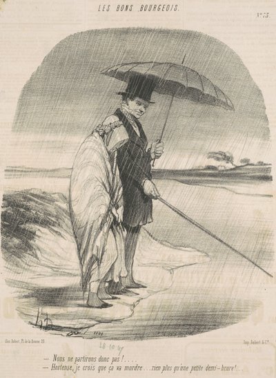 Wir werden also nicht abreisen! - Hortense, ich glaube, sie werden anbeißen ... Nur noch eine kleine halbe Stunde! von Honoré Daumier