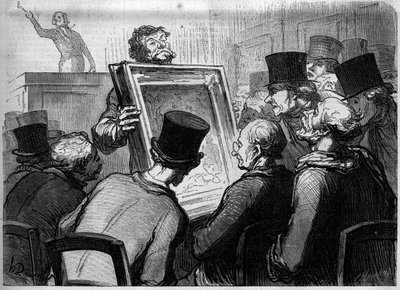Malerei Liebhaber im Hotel Bouillon. Karikatur von Honore Daumier. Gravur in „Le Monde Illustré“ Nr. 250 vom 25. Januar von Honore Daumier