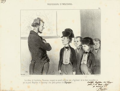 Lehrer und Rangen. / Die Schüler der Lehranstalt Pascareau probieren eine neue Uniform an... / 25. von Honoré Daumier