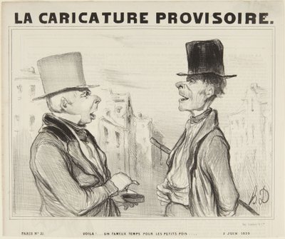 Sieh da! Ein herrliches Wetter für die kleinen Erbsen..., Nummer 3 aus der Serie Pariser Typen aus La Caricature Provisoire von Honoré Daumier