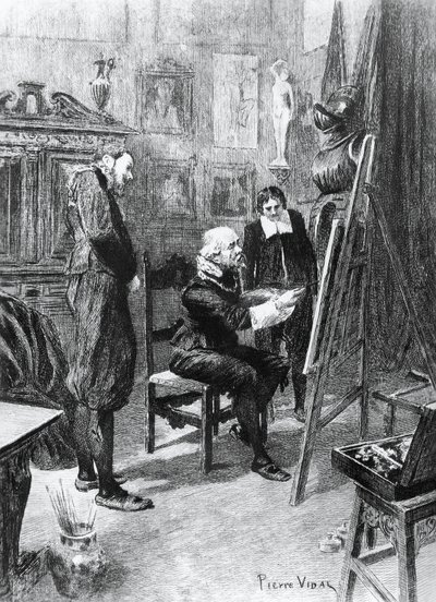 Illustration von Pierre Vidal für Das unbekannte Meisterwerk von Honore de Balzac