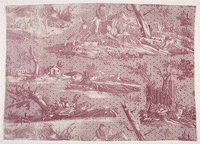 Fragment eines Kupferstichbedruckten Baumwollstoffs mit Jagdszenen-Design von Horace Vernet