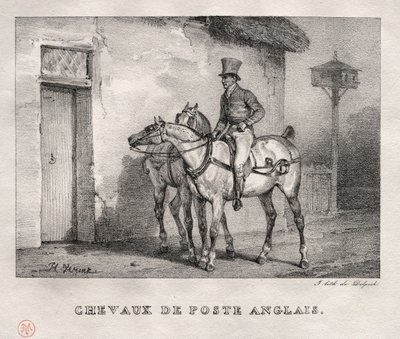 Postpferde, 1823 von Emile Jean Horace Vernet