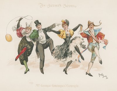 Eine Gruppe von zwei Männern und zwei Frauen, alle in Kostümen, beim Tanzen von Howard Davie
