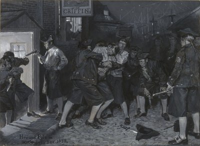 Im Zeichen des Greifen, Zeichnung für eine Illustration zu dem Artikel „Alte Kaffeehäuser New Yorks“ von John Austin Stevens von Howard Pyle