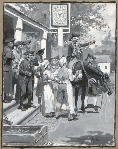 Er hält am Zeichen der Wetterfahne an, Zeichnung der Illustration für das Gedicht von Howard Pyle