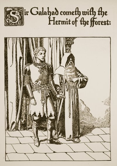 Sir Galahad kommt mit dem Einsiedler des Waldes, Illustration aus 