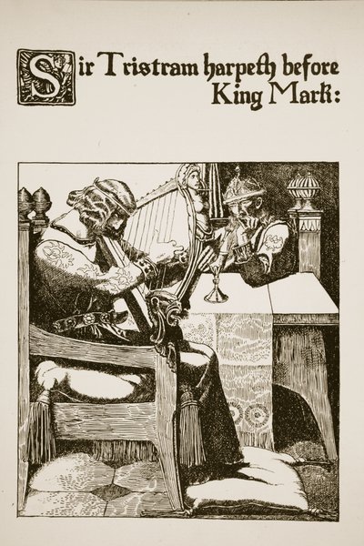 Sir Tristram spielt Harfe vor König Mark (Illustration aus 