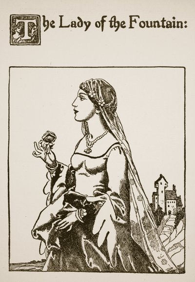Die Dame des Brunnens, Illustration aus Die Geschichte von Sir Launcelot und seinen Gefährten, 1907 von Howard Pyle