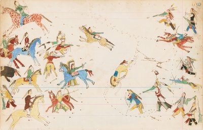 Eine Schlacht zwischen den Crow- und Cheyenne-Stämmen, 1874-75 von Howling Wolf