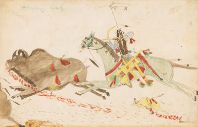 Heulender Wolf jagt Büffel, 1874-75 von Howling Wolf