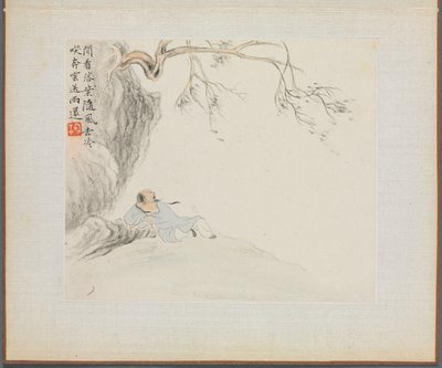 Album mit Landschaftsgemälden, die alte Gedichte illustrieren: Ein Mann ruht..., 1700er Jahre von Hua Yan